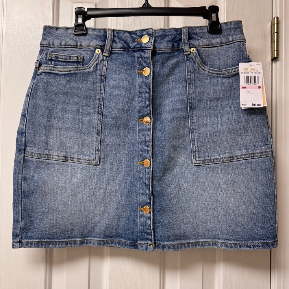 Michael Kors Blue Denim button Skirt mid-thigh length (17") NWT